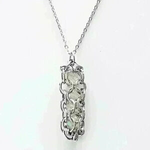 Fairy whimsical crystal  beads in handmade chainmaille silver chain necklace